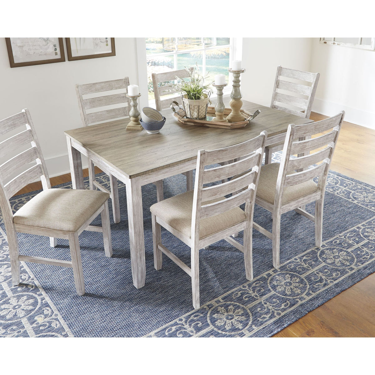 Skempton Dining Set - White-Light Brown - 7 - Piece – Skempton