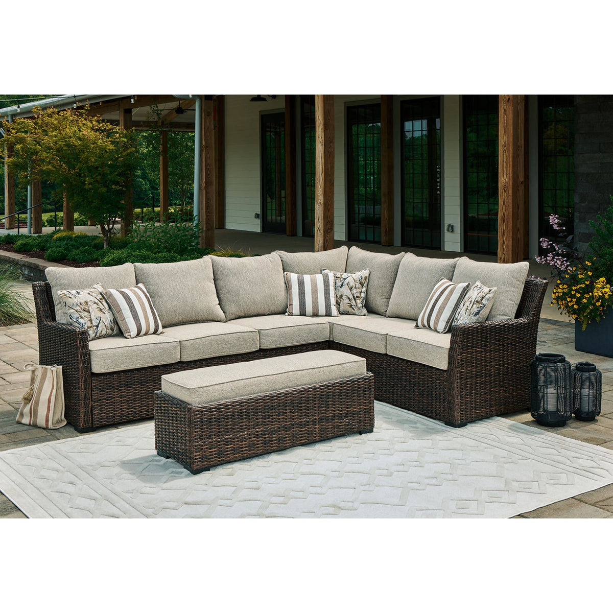 Brook Ranch 2 Piece Outdoor Sectional with Bench - Default Title
