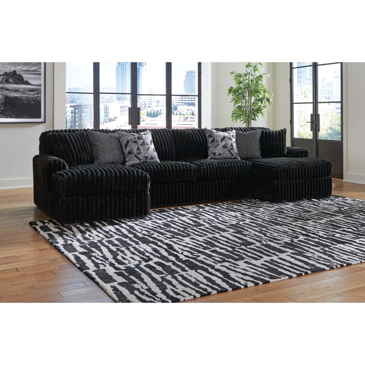Midnight-Madness 3 Piece Sectional with Dual Chaise - Onyx