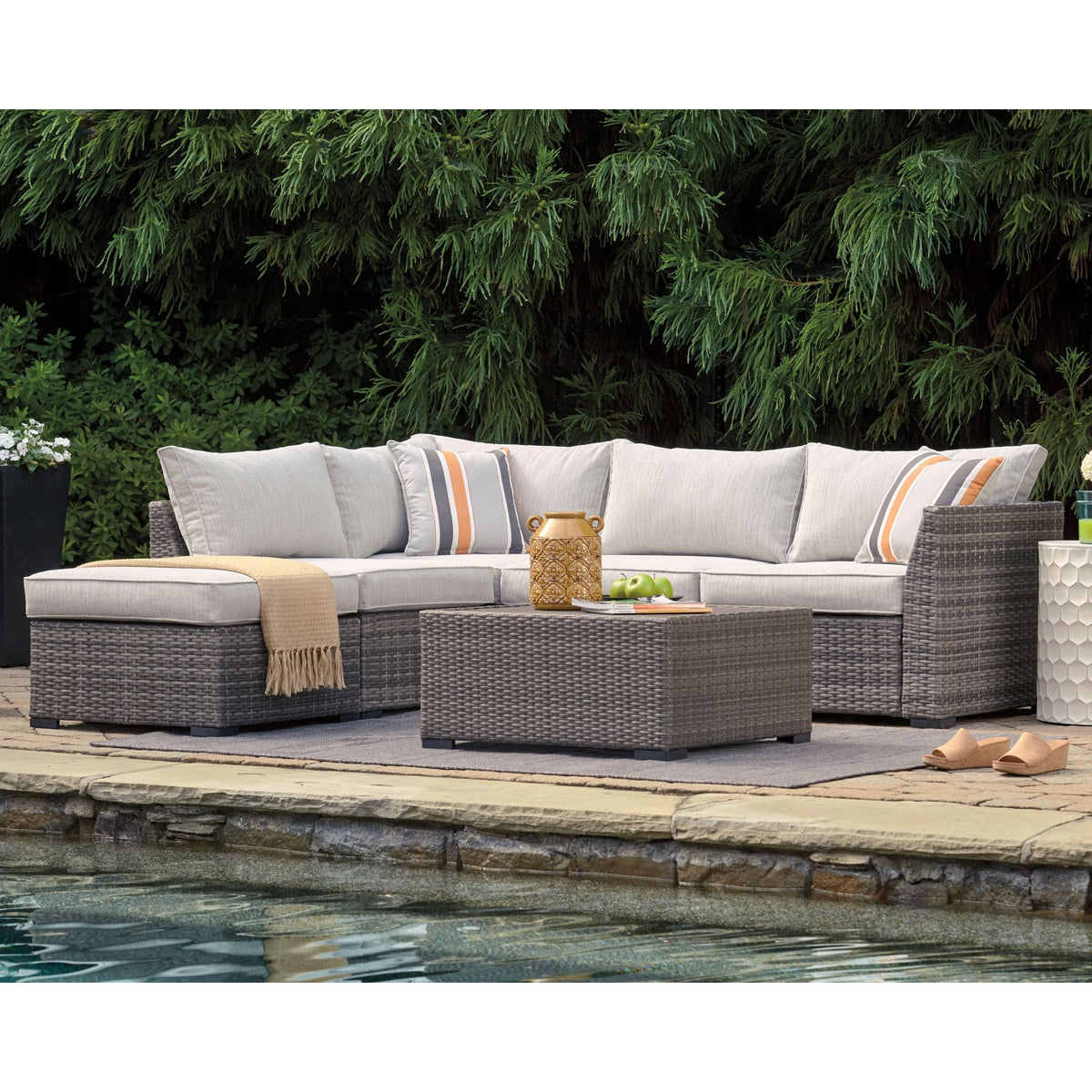 Outdoor Cherry Point Loveseat Sectional with Table and Ottoman
