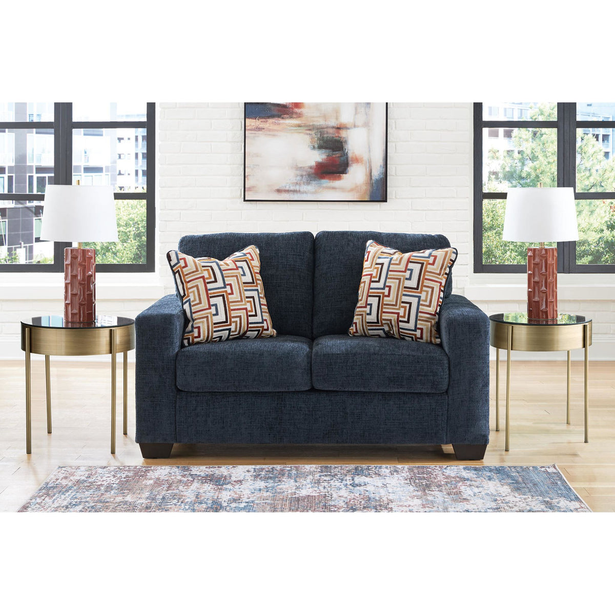 Ashley Avie Loveseat, 2 Accent Pillows, Burnt Orange Polyester, 62 Inch main image 1