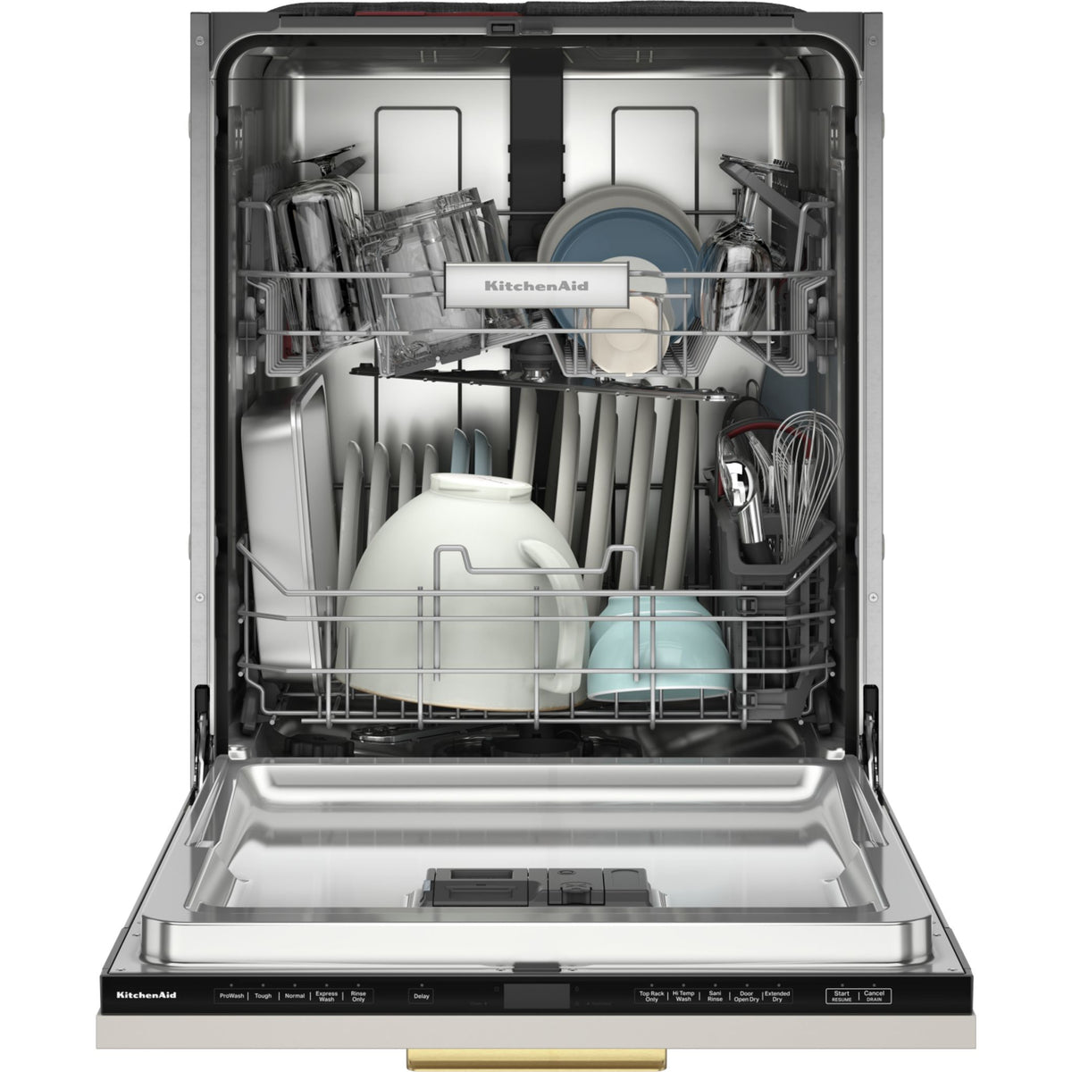 KitchenAid 44 dBA Panel-Ready Two-Rack Flush Dishwasher with Door-Open ...